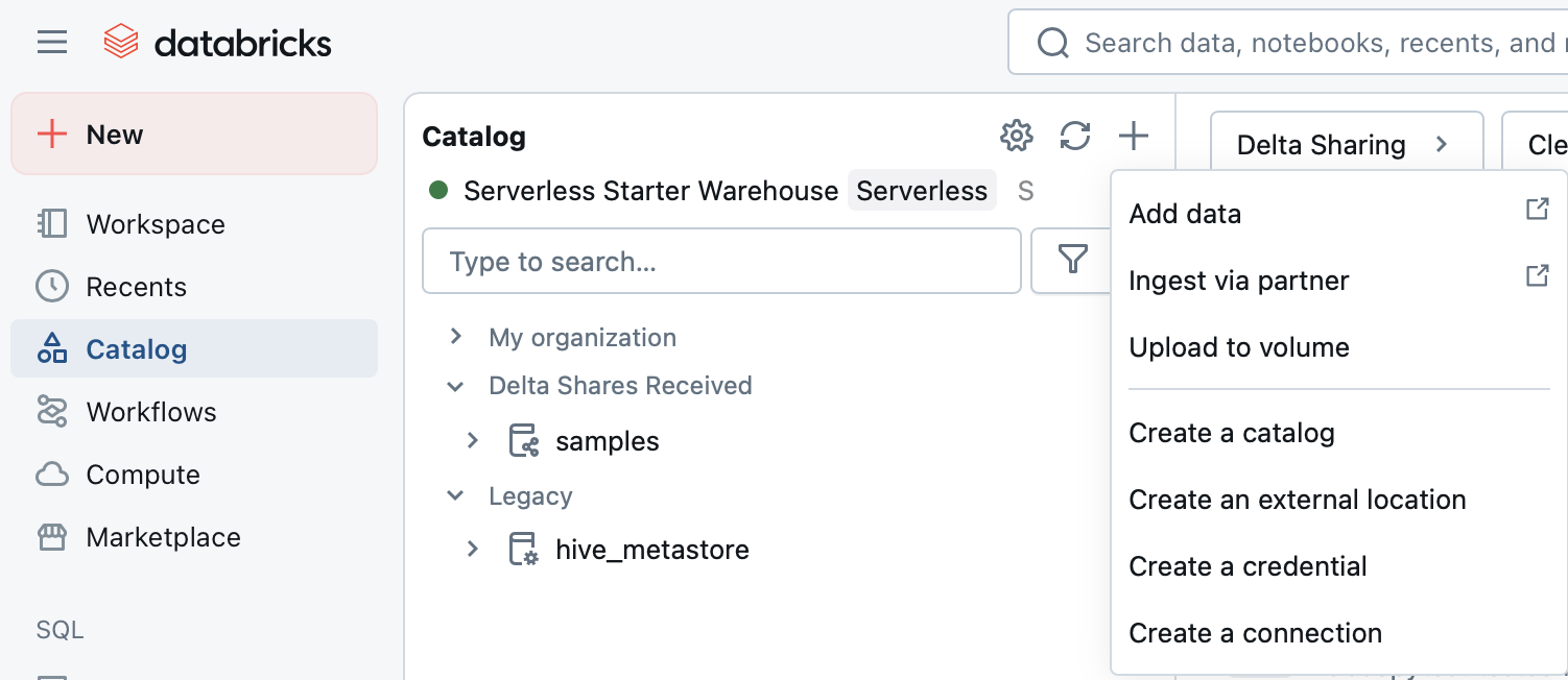 Databricks Catalog - Create a Connection
