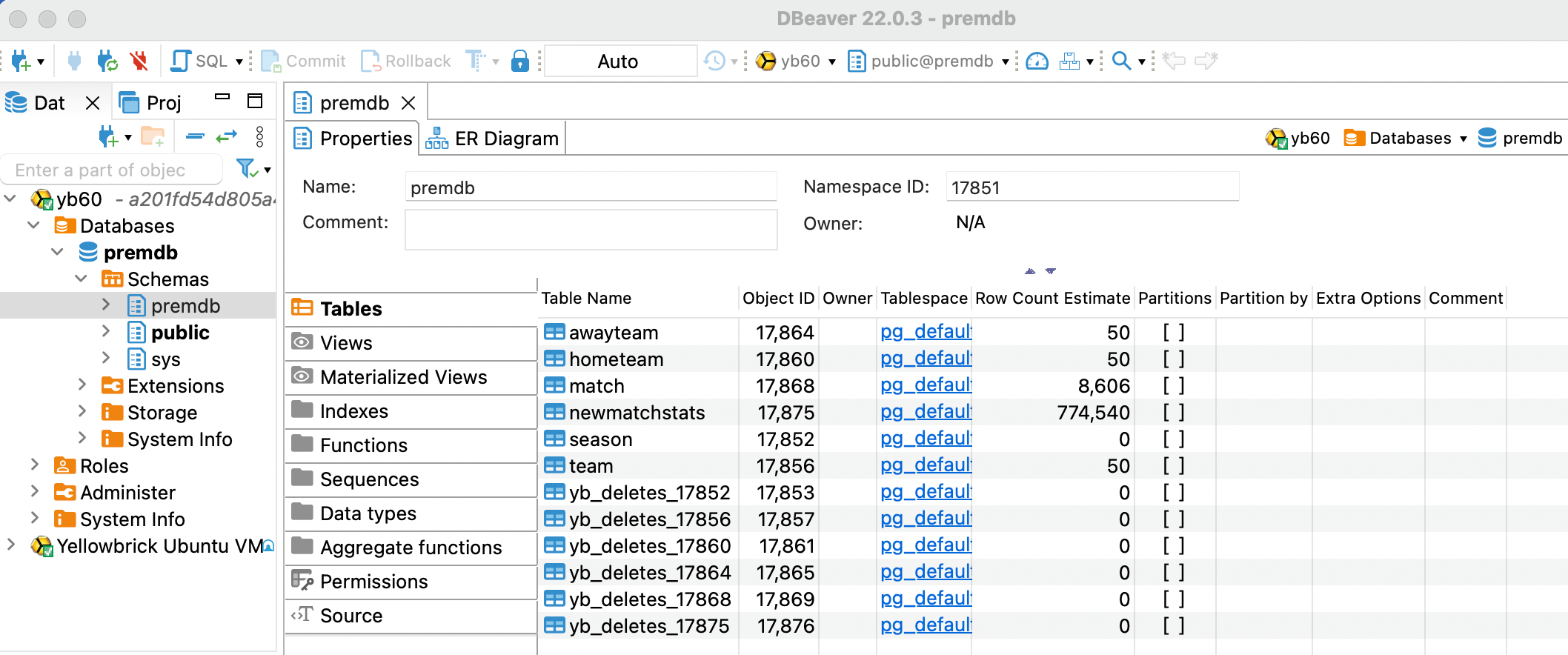 Premier League Database in DBeaver